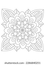 
   Flowers  Leaves Coloring page Adult.Contour drawing of a mandala on a white background.  Vector illustration Floral Mandala Coloring Pages, Flower Mandala Coloring Page, Coloring Page For Adul