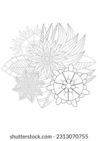  Flowers  Leaves Coloring page Adult.Contour drawing of a mandala on a white background.  Vector illustration Floral Mandala Coloring Pages, Flower Mandala Coloring Page, Coloring Page For Adul     