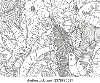 Flowers and leaves. Coloring page for children and adults.