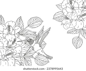 Flowers and leaves. Coloring page for children and adults.