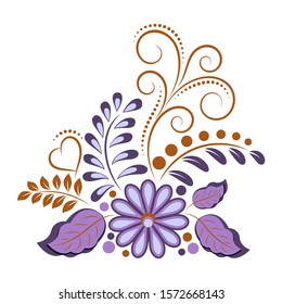 Flowers leaves and curls. Floral composition. Vector illustration.