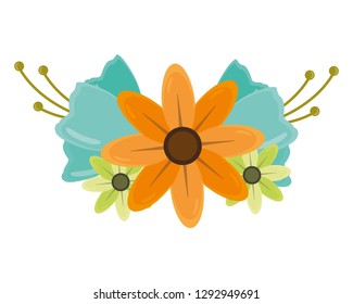 flowers leaves decoration on white background vector illustration