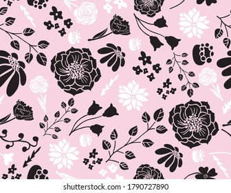 Flowers and leaves decorative seamless pattern vector illustration