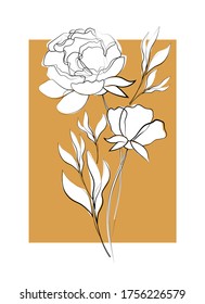 Blumen und Blätter. Zartes Blumenmuster im Retro-Stil. Line Art, Skizze, Freehand Zeichnung. Einzige Vektorgrafik.