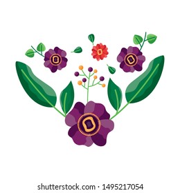 Flowers with leaves design, floral nature plant ornament garden decoration and botany theme Vector illustration