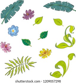 Flowers and leaves elements