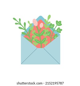 Flores y hojas en sobre, ilustración vectorial