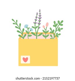 Flowers and leaves in envelope, vector illustration