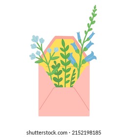 Flowers and leaves in envelope, vector illustration