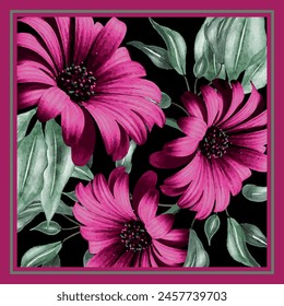 flowers and leaves with frame