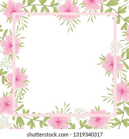 flowers with leaves with frame isolated icon