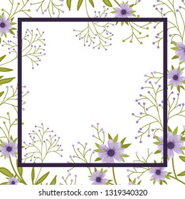 flowers with leaves with frame isolated icon