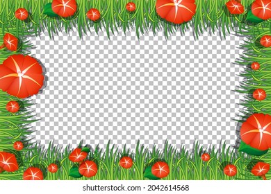 Flores y hojas plantilla de marco en ilustración transparente de fondo