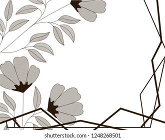 flowers with leaves and geometrical lines icon