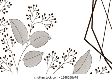 flowers with leaves and geometrical lines icon