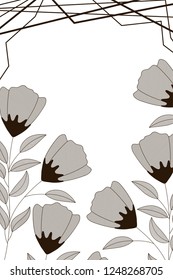flowers with leaves and geometrical lines icon