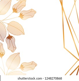 flowers with leaves and geometrical lines isolated icon