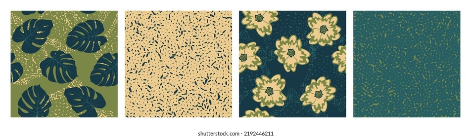 Flowers Leaves Grain Texture Seamless Pattern Stock Vector (Royalty ...