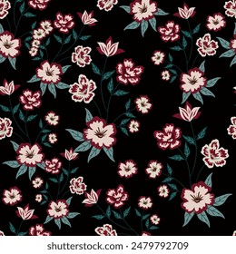 flowers and leaves hand drawing textile pattern.Isolated background design