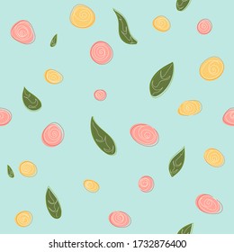 Flowers and leaves hand drawn seamless pattern. Creative vector illustration. Concept for background 