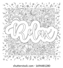 Flowers and leaves hand drawn zentangle style vector frame. Doodle art decorative border.
