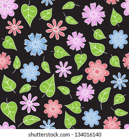 Flowers and leaves illustration, seamless pattern background