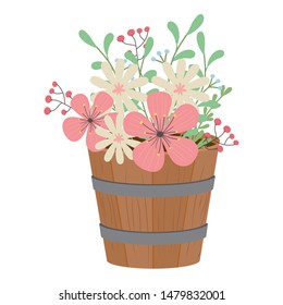 Flowers and leaves inside barrel vector design