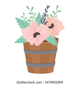 Flowers and leaves inside barrel vector design