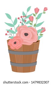 Flowers and leaves inside barrel vector design