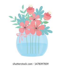 Flowers and leaves inside pot vector design