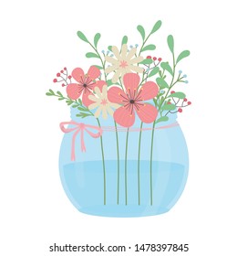 Flowers and leaves inside pot vector design