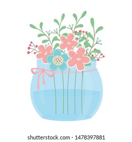 Flowers and leaves inside pot vector design