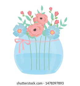 Flowers and leaves inside pot vector design