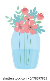 Flowers and leaves inside pot vector design