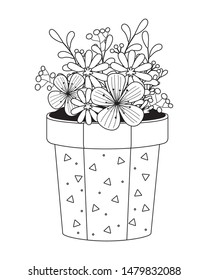 Flowers and leaves inside pot vector design