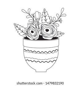 Flowers and leaves inside pot vector design