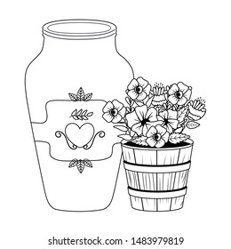 Flowers and leaves inside pot vector design