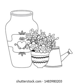 Flowers and leaves inside pot vector design