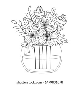 Flowers and leaves inside vase vector design