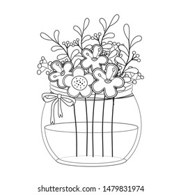 Flowers and leaves inside vase vector design