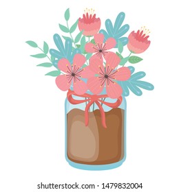 Flowers and leaves inside vase vector design
