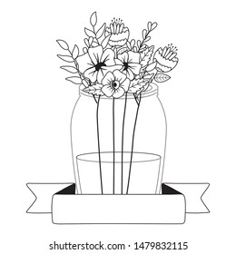 Flowers and leaves inside vase vector design