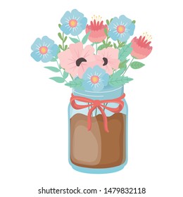 Flowers and leaves inside vase vector design