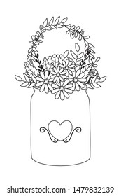 Flowers and leaves inside vase vector design