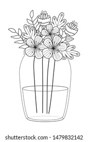 Flowers and leaves inside vase vector design