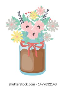 Flowers and leaves inside vase vector design
