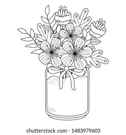 Flowers and leaves inside vase vector design