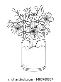 Flowers and leaves inside vase vector design