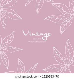 Flowers leaves invitation card  frame template on pink background. Doodle floral nature greeting card can be used for wedding, birthday, holiday, flyers, brochure or background.Vector illustration EPS