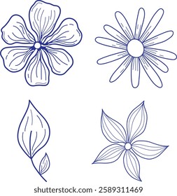 Flowers and leaves lineart, flowers and leaves vector, tattoo and print arts